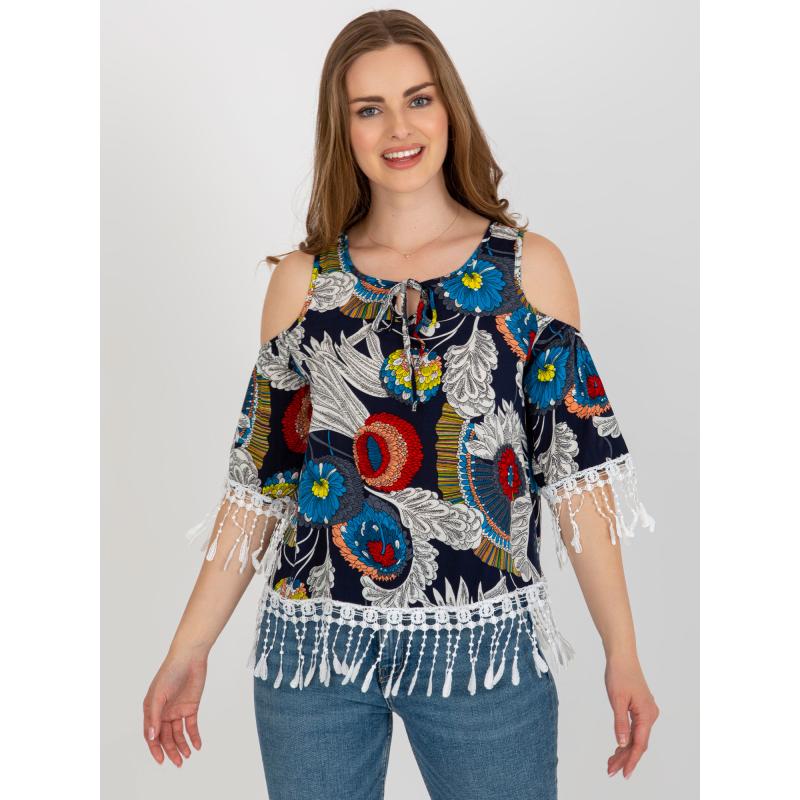 Dámská halenka s potiskem a třásněmi SYDA námořnicky modrá