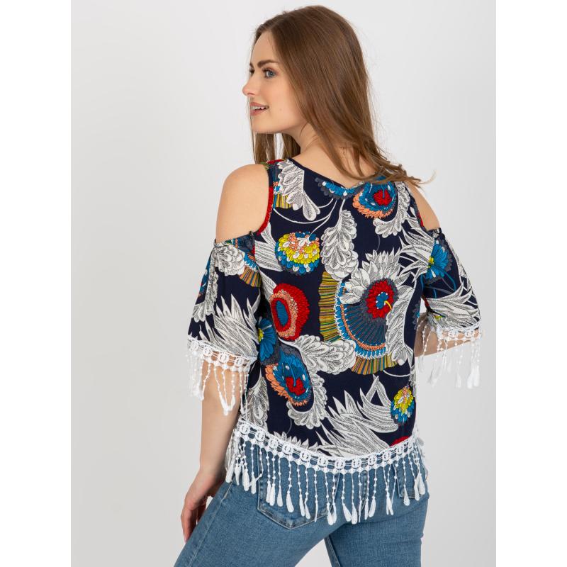 Dámská halenka s potiskem a třásněmi SYDA námořnicky modrá