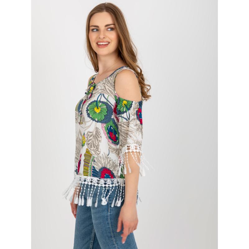 Dámská halenka s potiskem a ozdobným lemováním SIMA bílá 