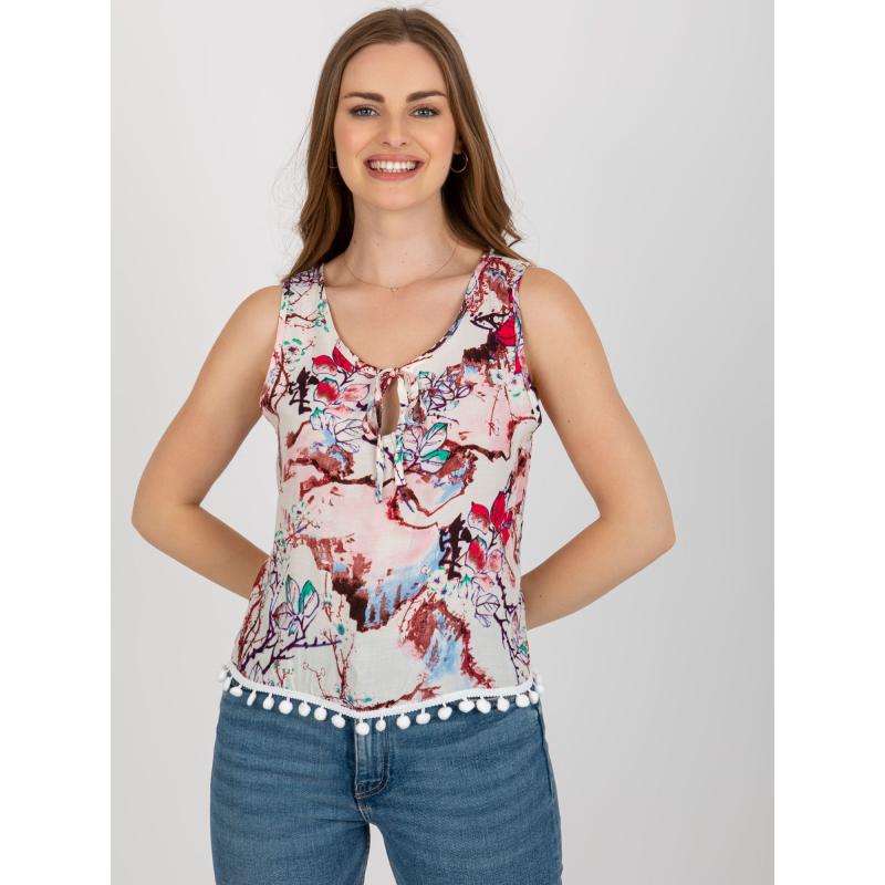Dámska blúzka bez rukávov s potlačou KELAN bielo-ružová
