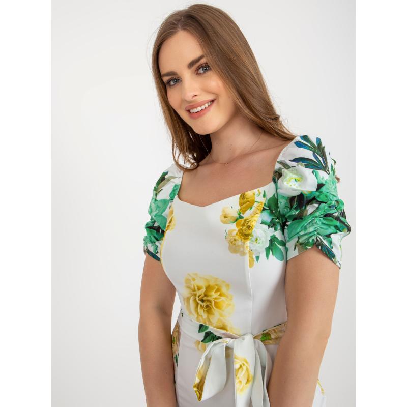 Dámske kvetinové mini koktailové šaty EUGENIA bielo-zelené