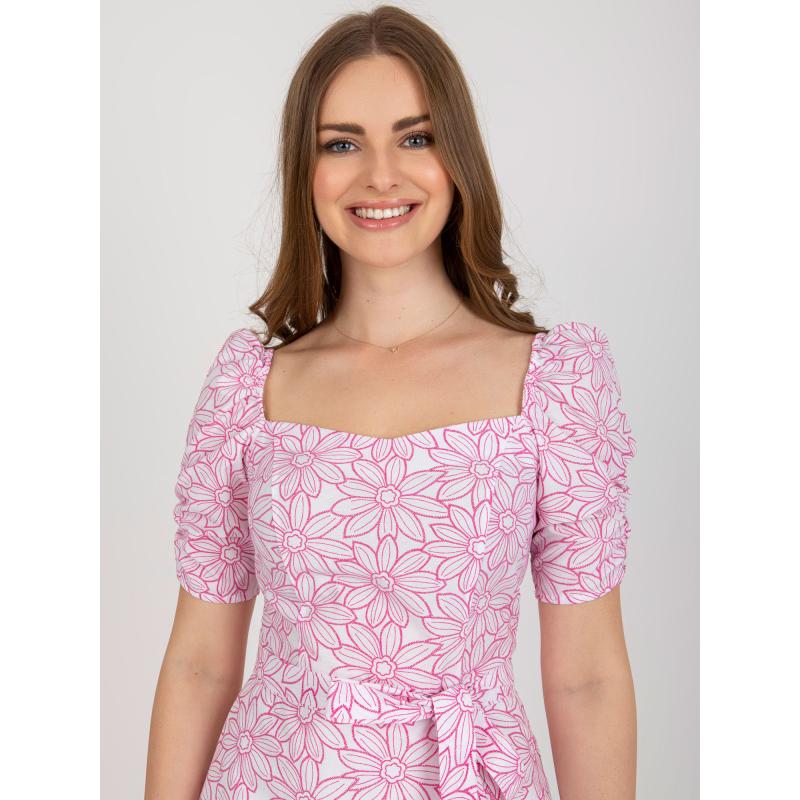 Dámské šaty květované KELAN bílo-růžové