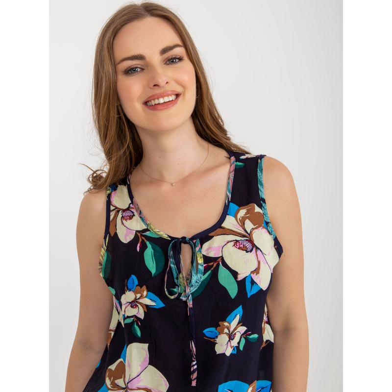 Dámska kvetinová blúzka SHORTA tmavomodrá