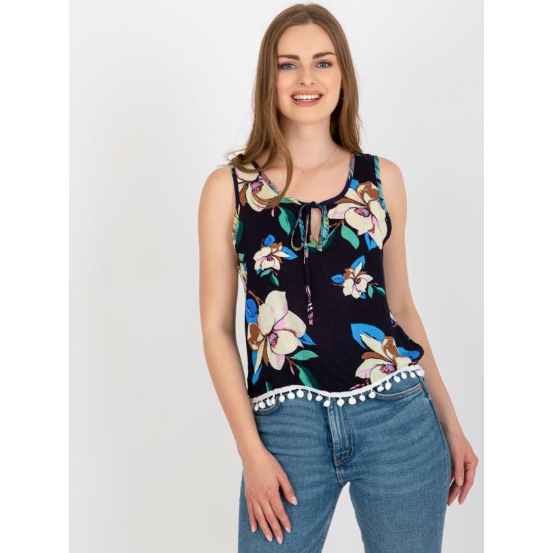 Dámska kvetinová blúzka SHORTA tmavomodrá