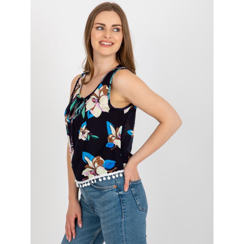 Dámska kvetinová blúzka SHORTA tmavomodrá