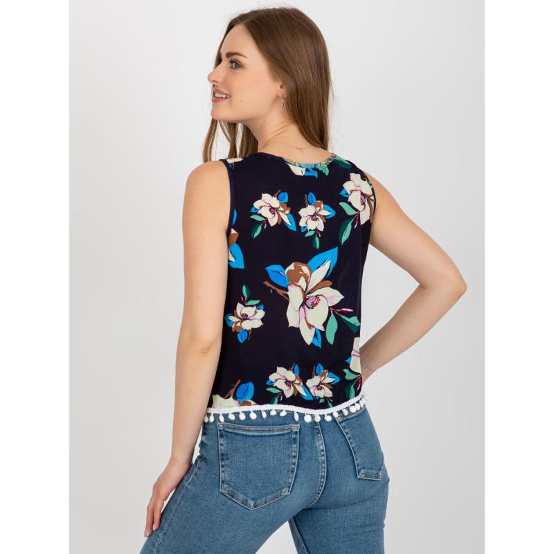 Dámska kvetinová blúzka SHORTA tmavomodrá