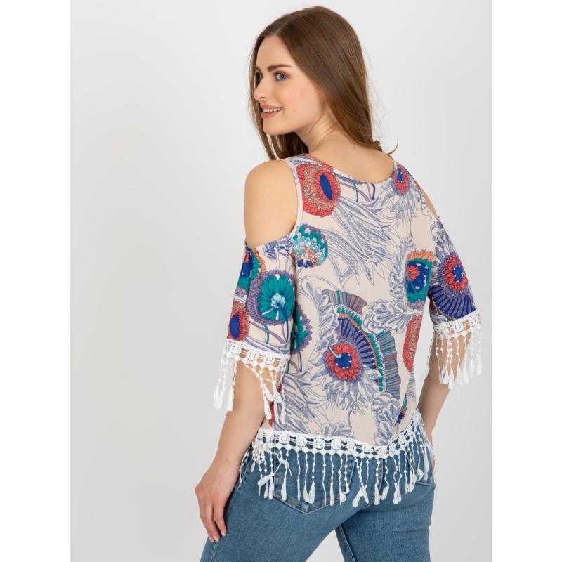 Női nyomtatott blúz szabadon hagyott vállakkal LANA beige