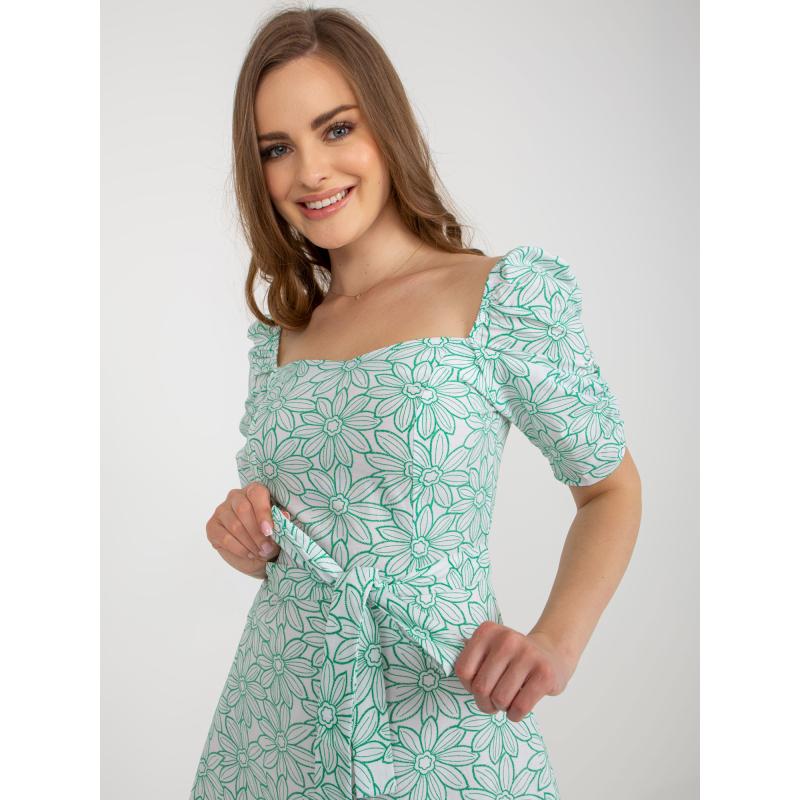 Dámské šaty s volánkovými rukávy DARYLA bílé a zelené 