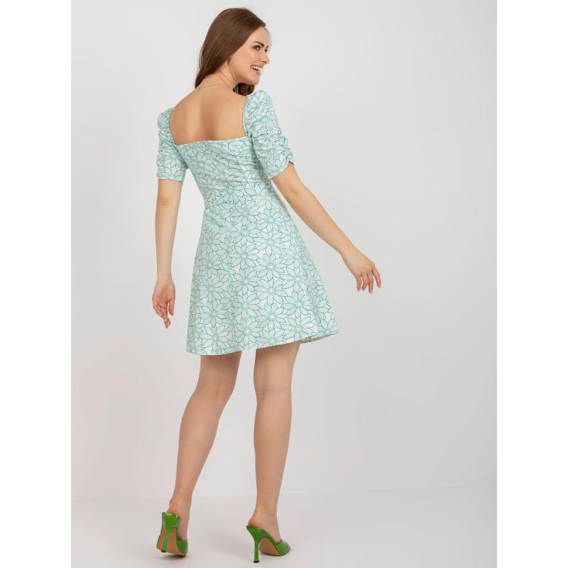 Dámské šaty s volánkovými rukávy DARYLA bílé a zelené 