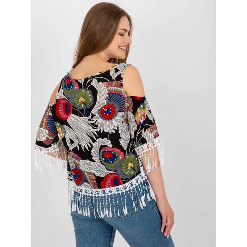 Dámská halenka s potiskem a zavazováním za krkem HERA černá 