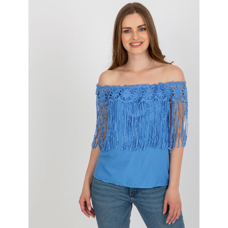 Női blúz csipkés részlettel DENA kék
