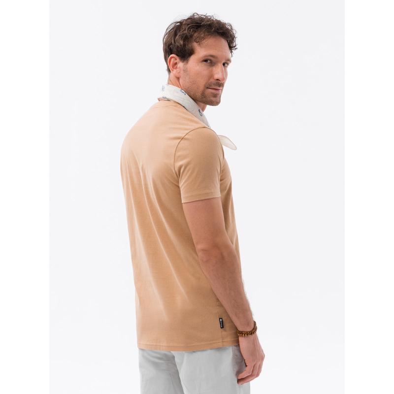 Pánske bavlnené tričko s potlačou vreciek svetlohnedé V6 S1742