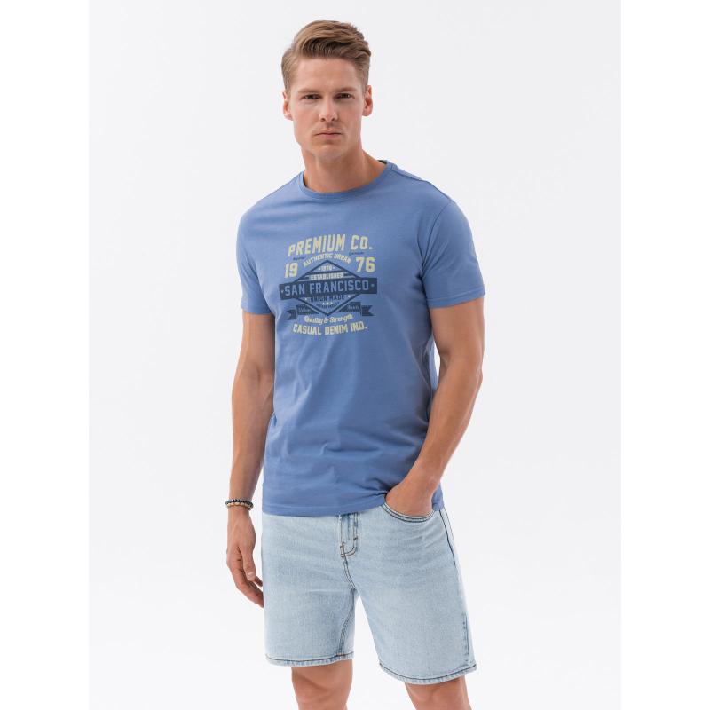 Pánske bavlnené tričko s potlačou V3 OM-TSPT-0120 modré