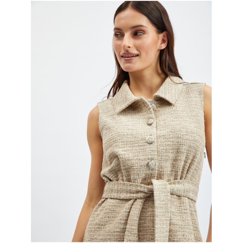 Svetlohnedé dámske pruhované šaty