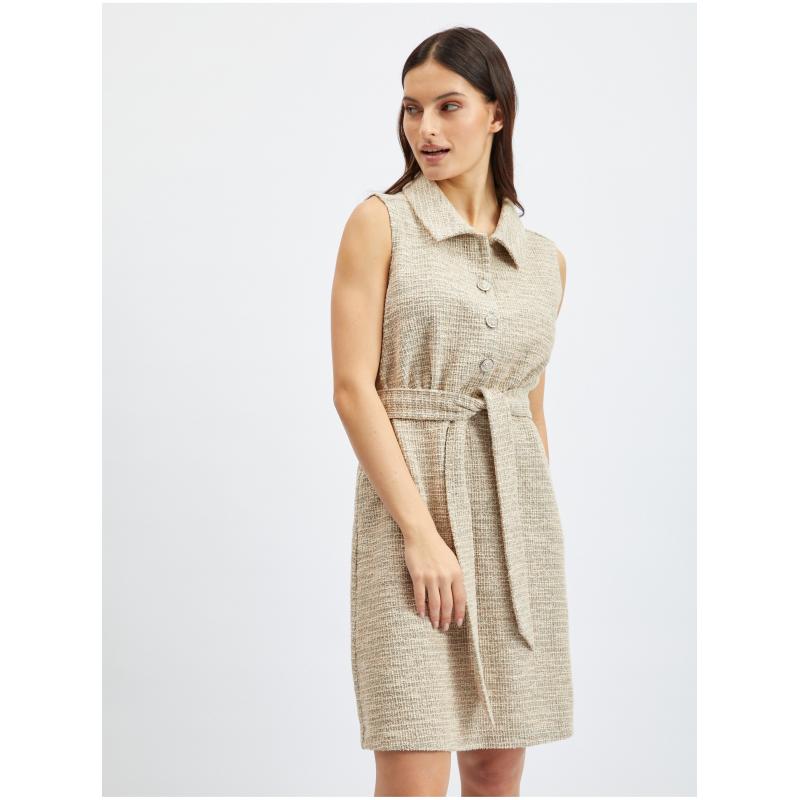 Svetlohnedé dámske pruhované šaty