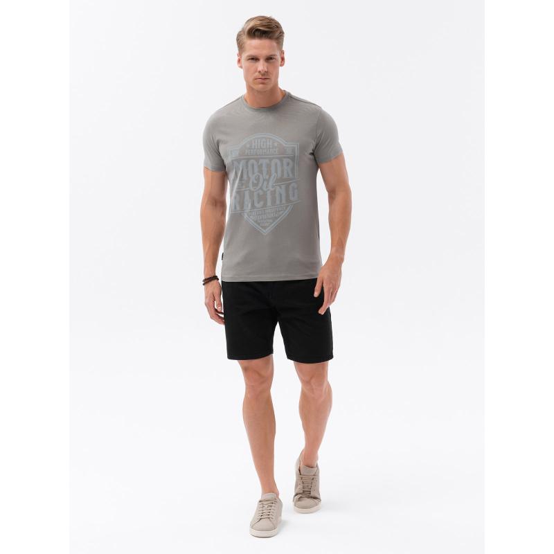 Pánske bavlnené tričko s potlačou V3 S1735 svetlohnedé