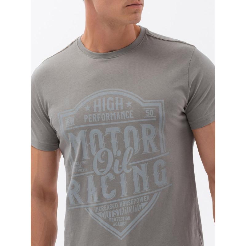 Pánske bavlnené tričko s potlačou V3 S1735 svetlohnedé