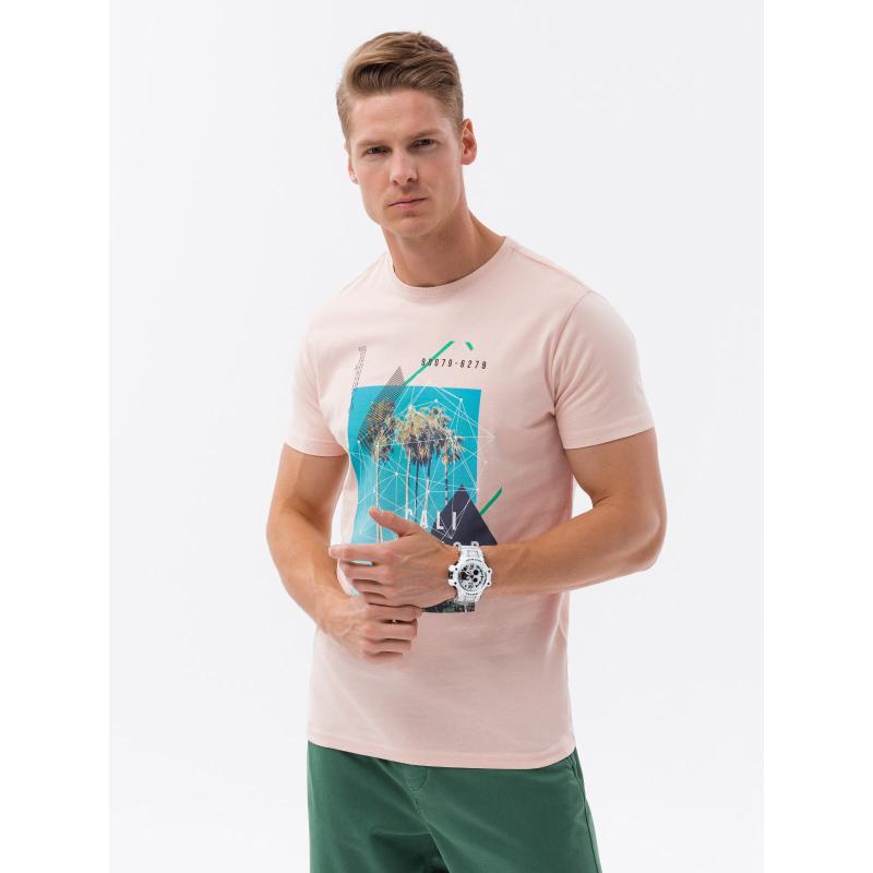Pánské bavlněné tričko s potiskem V2 S1738 růžové 