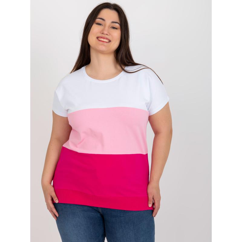 Női plus size pamut blúz JOELLA fehér és rózsaszín