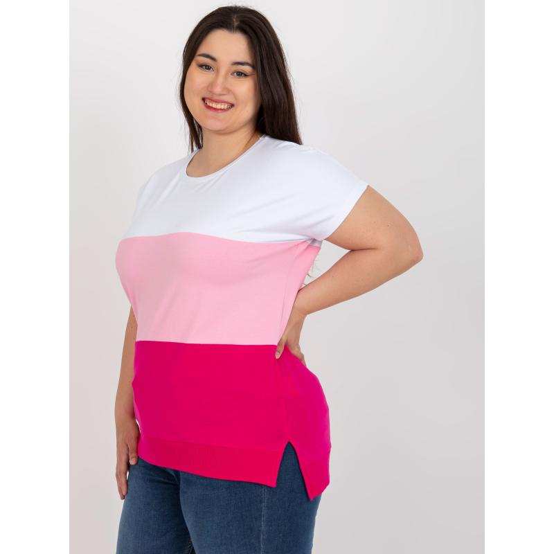 Női plus size pamut blúz JOELLA fehér és rózsaszín