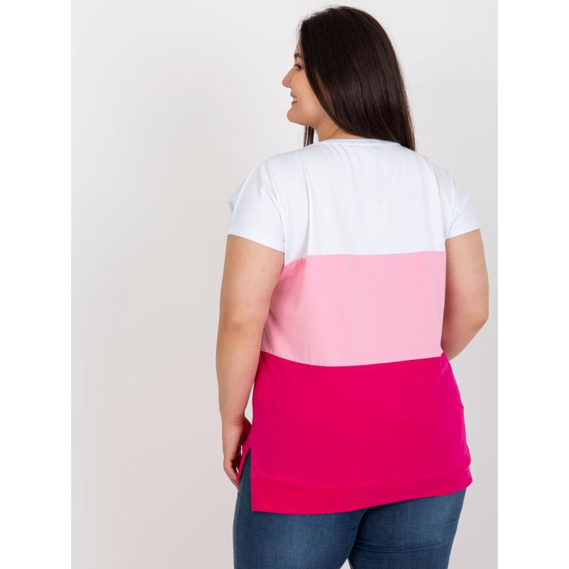 Női plus size pamut blúz JOELLA fehér és rózsaszín