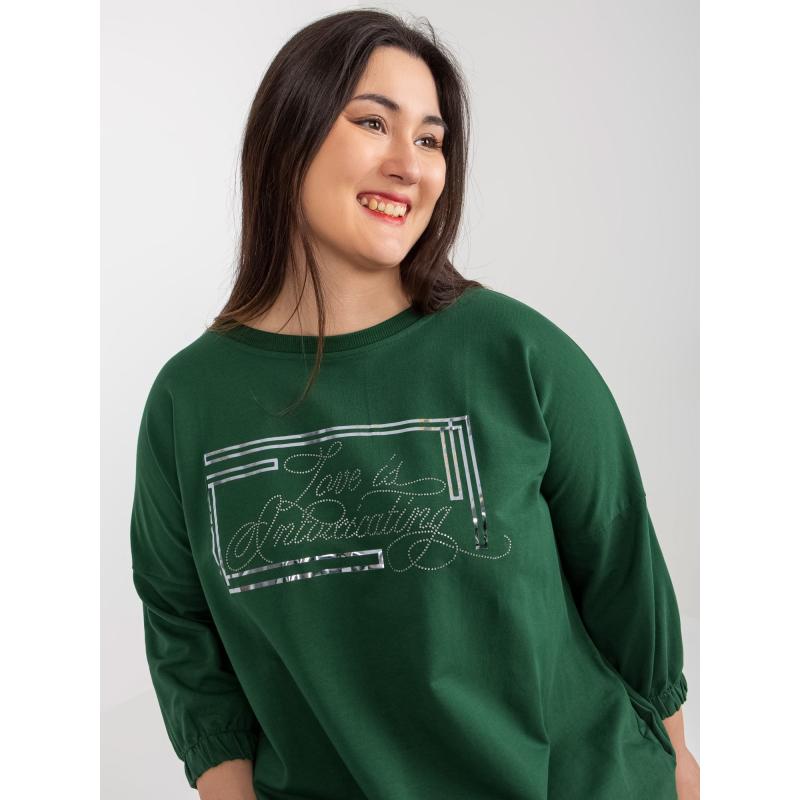 Női 3/4 ujjú plusz méretű ruha AUSTINE sötétzöld