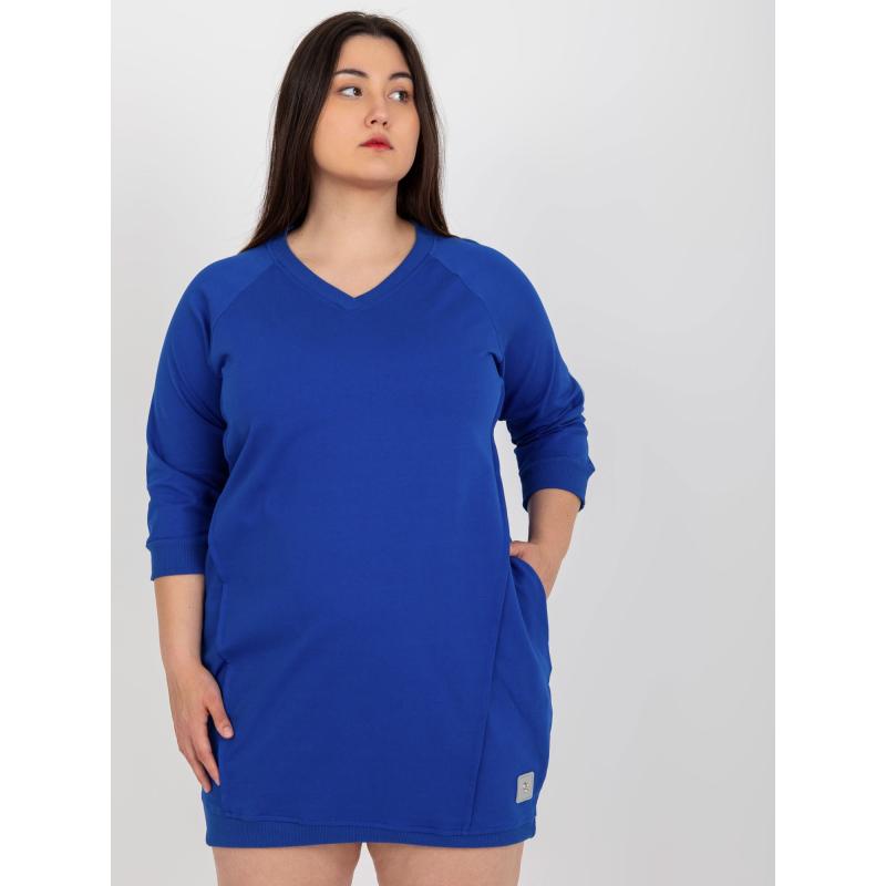 Dámské šaty s 3/4 rukávy mini plus size JOELLEN kobaltové  