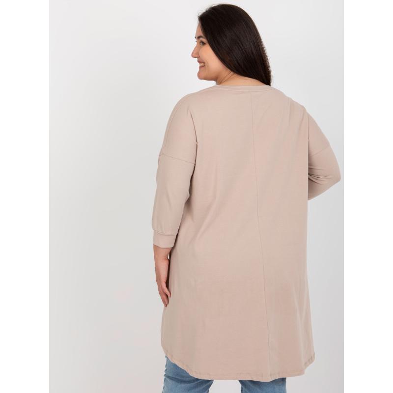 Női tunika pulóver feliratos pamut plus size pulóver REINA bézs