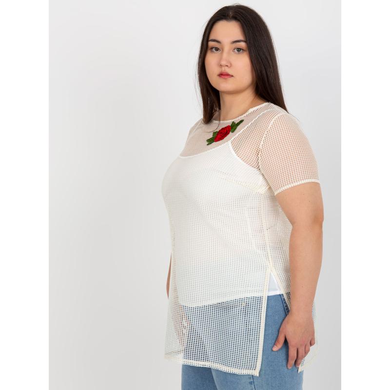 Női blúz applikációval, plus size TONIA világos bézs