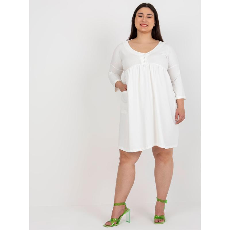 Dámské šaty bavlněné plus size s kapsami CHERI ecru 