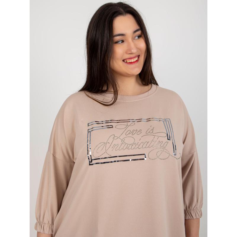 Dámské šaty s kapsami plus size teplákové ERI béžové 