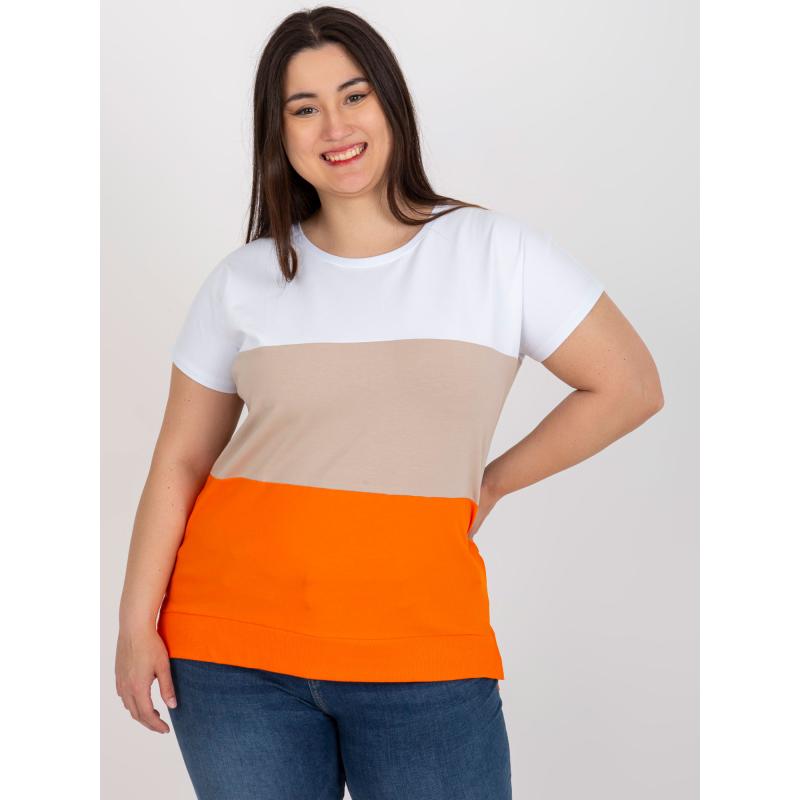 Dámská halenka s nápisem pruhovaná plus size DELLA bílooranžová  