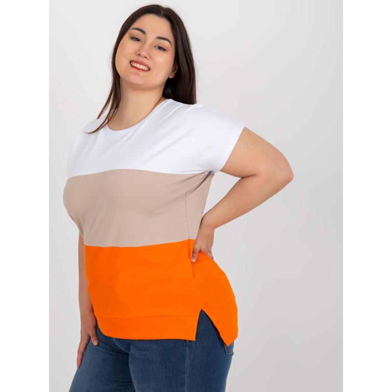 Dámská halenka s nápisem pruhovaná plus size DELLA bílooranžová  