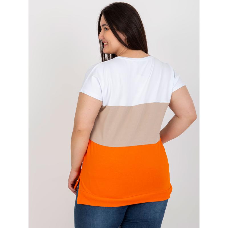 Dámská halenka s nápisem pruhovaná plus size DELLA bílooranžová  