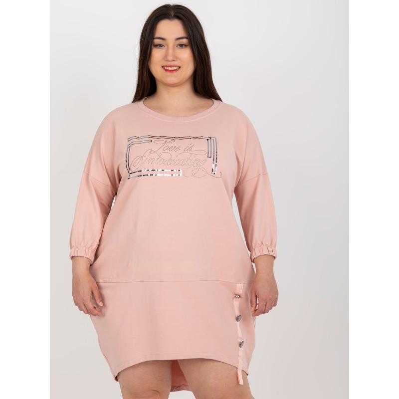 Dámské šaty s aplikací plus size midi SINI růžové 