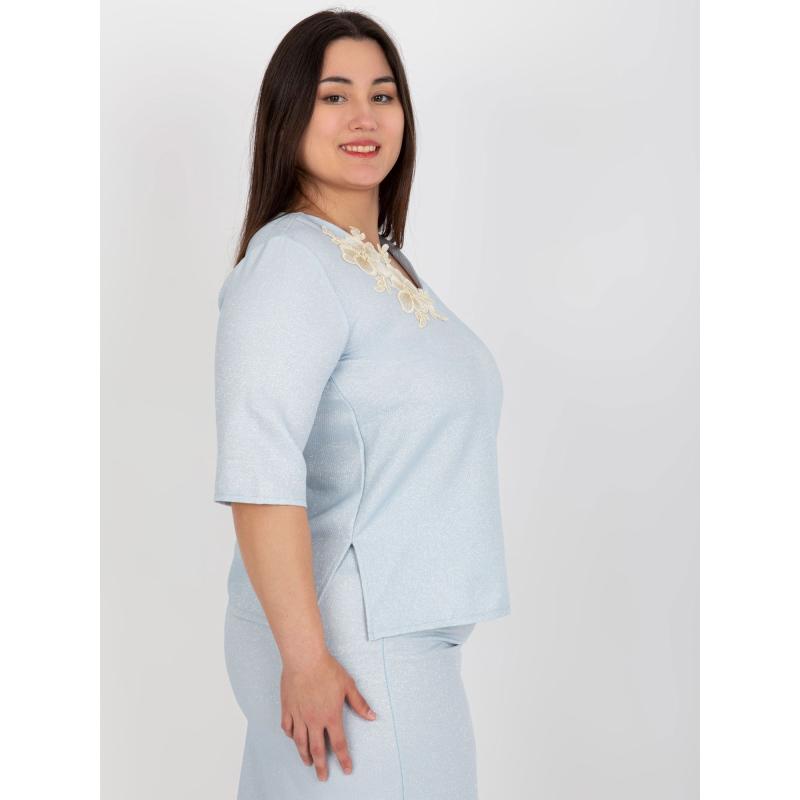 Női rövid ujjú blúz plus size GISELLE világoskék