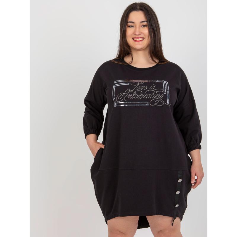 Dámské šaty s kamínkovou aplikací plus size RAISSA černé