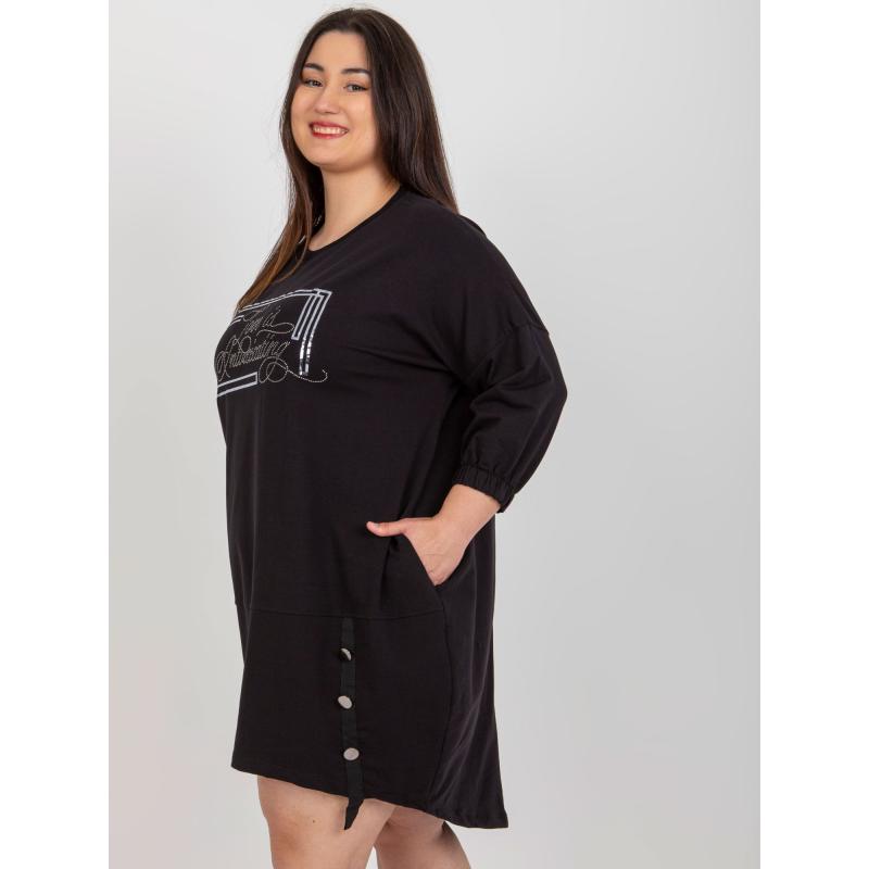 Dámské šaty s kamínkovou aplikací plus size RAISSA černé