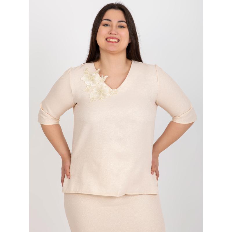 Dámská halenka s krajkovými detaily plus size DEVONA světle broskvová  