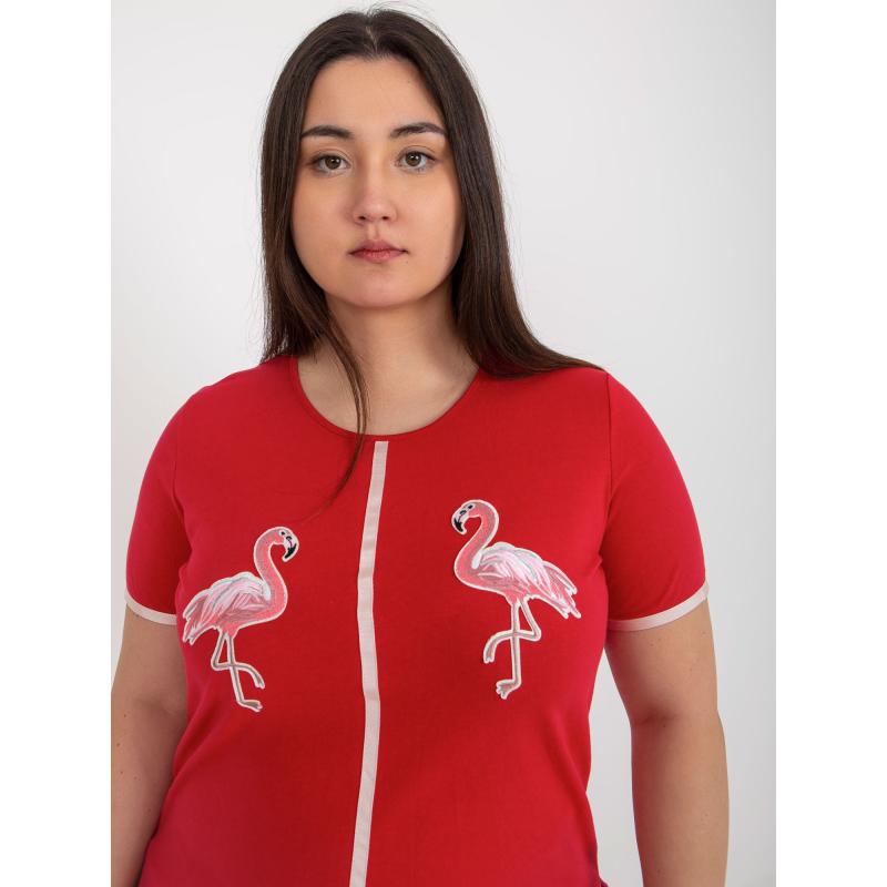 Dámské plus size tričko s nášivkami BELLE červené 