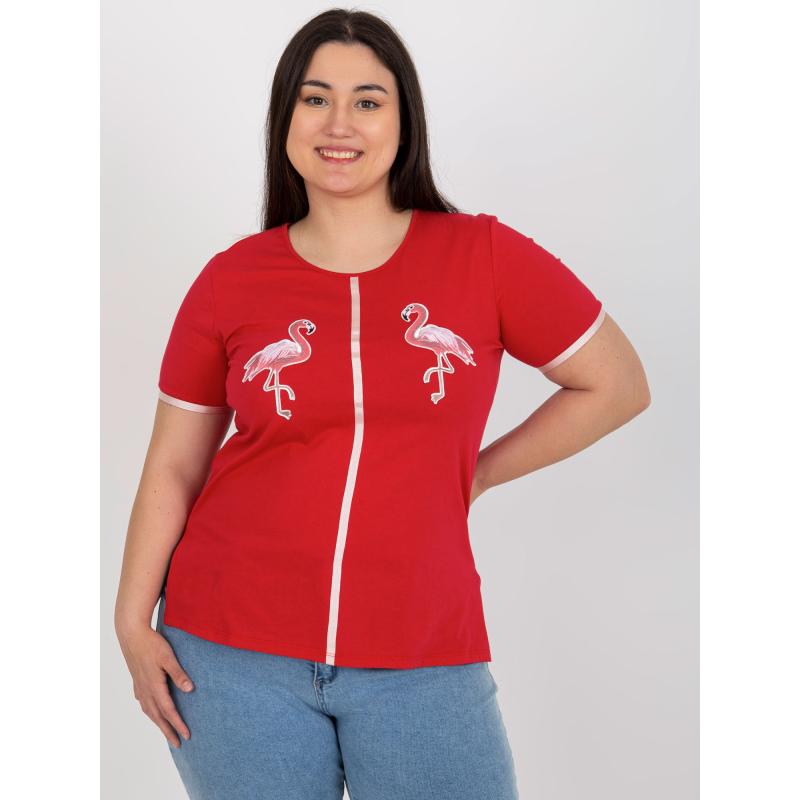 Dámské plus size tričko s nášivkami BELLE červené 
