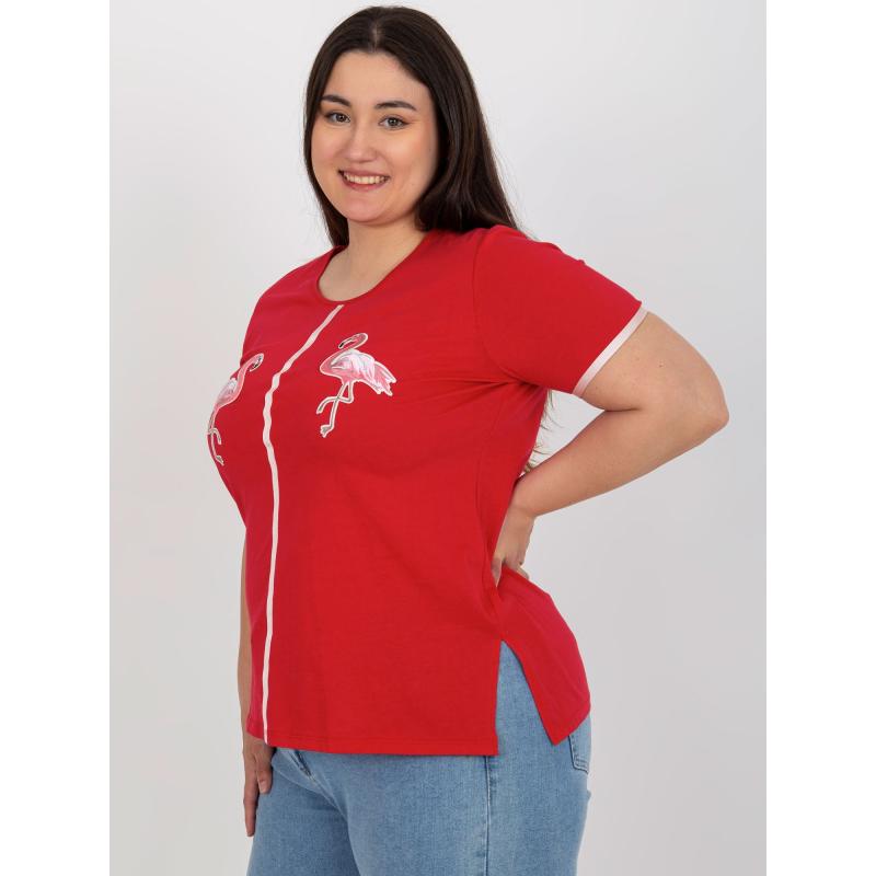 Dámské plus size tričko s nášivkami BELLE červené 