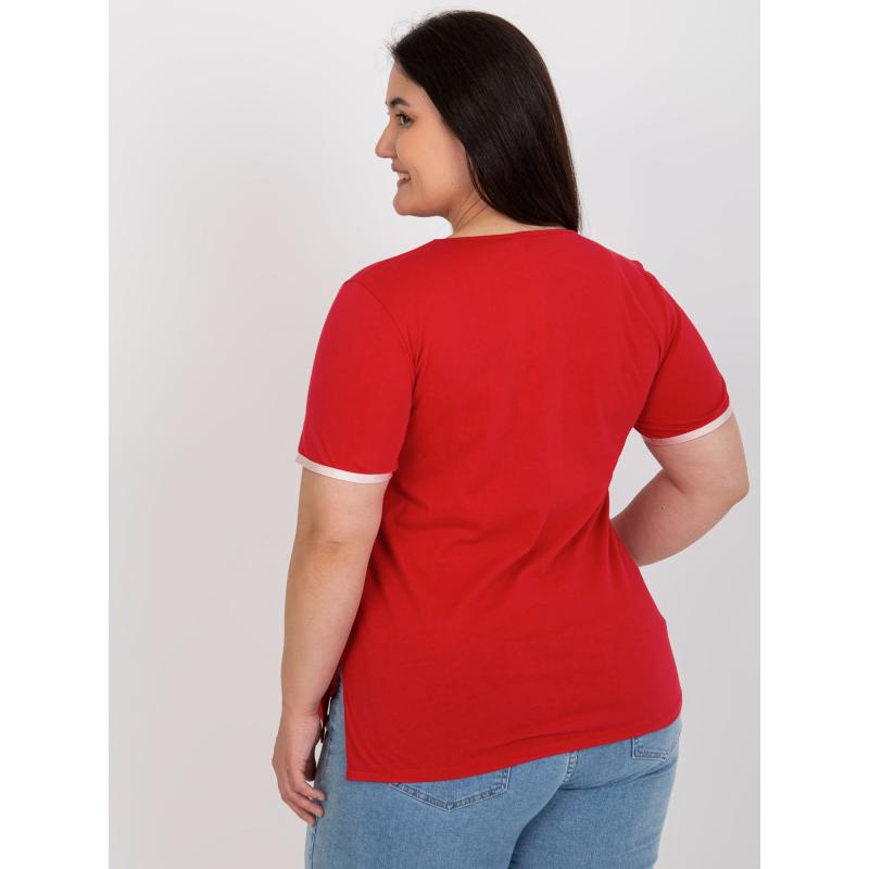 Dámské plus size tričko s nášivkami BELLE červené 