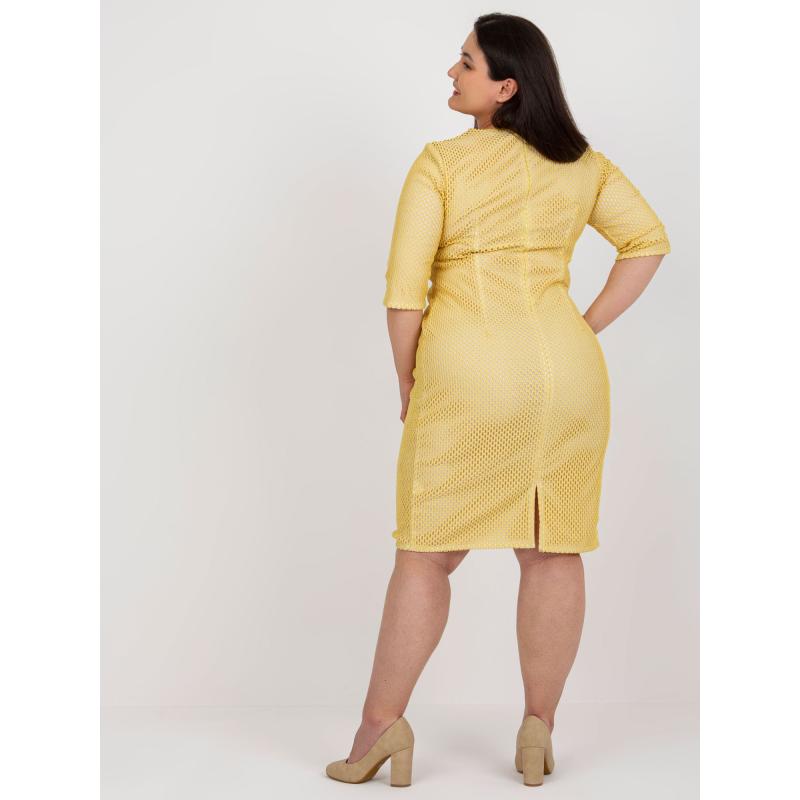 Dámské šaty midi plus size ARCEY tmavě žluté  