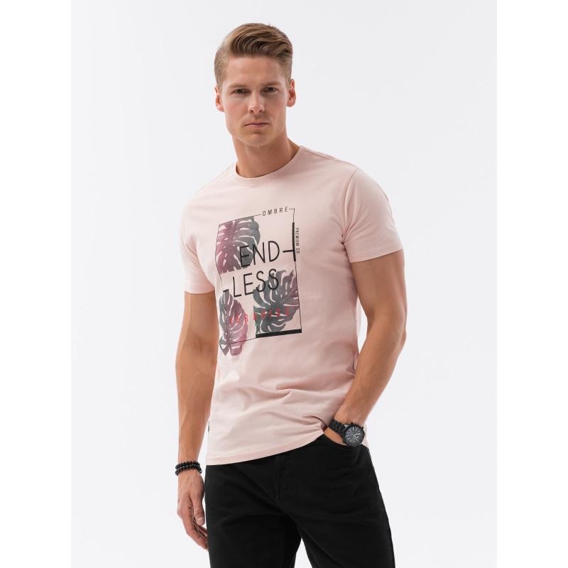 Pánské bavlněné tričko s potiskem V2 S1741 světle růžové 