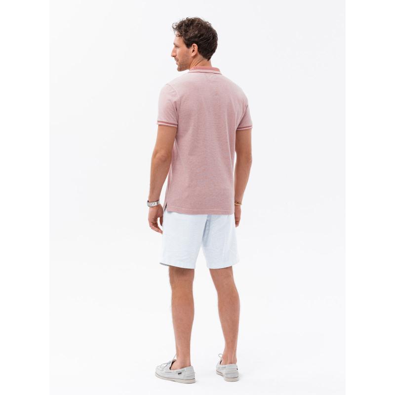 Pánska polokošeľa s kontrastným golierom V2 S1618 ružová