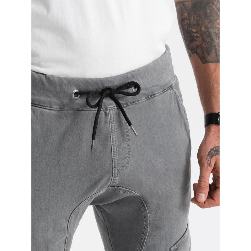 Pánské kalhoty JOGGERY s cargo kapsou šedé V4 OM-PADJ-0112