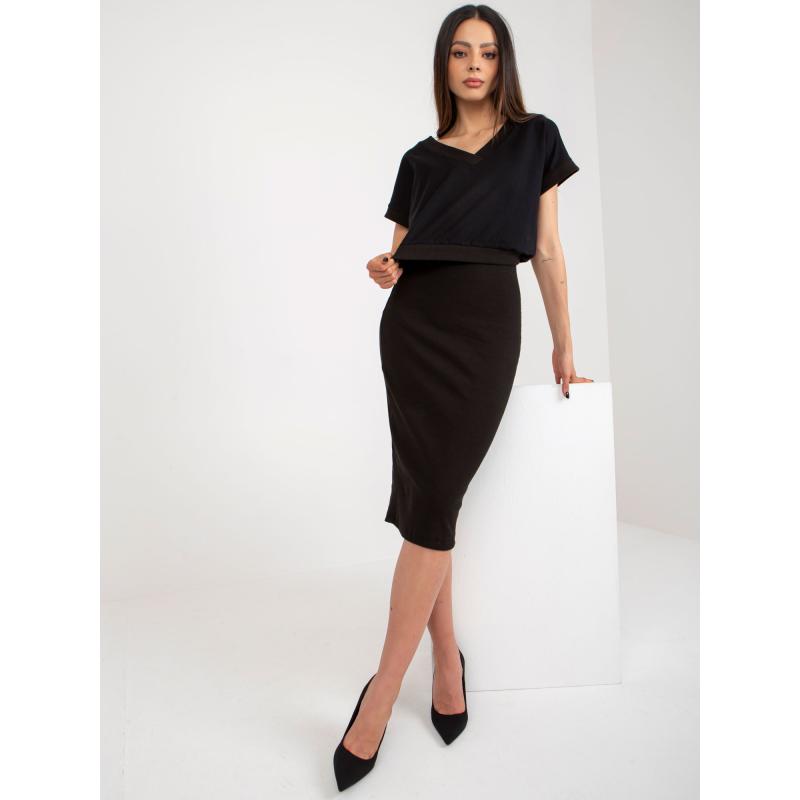 Dámský komplet s krátkou halenkou RUE PARIS černý