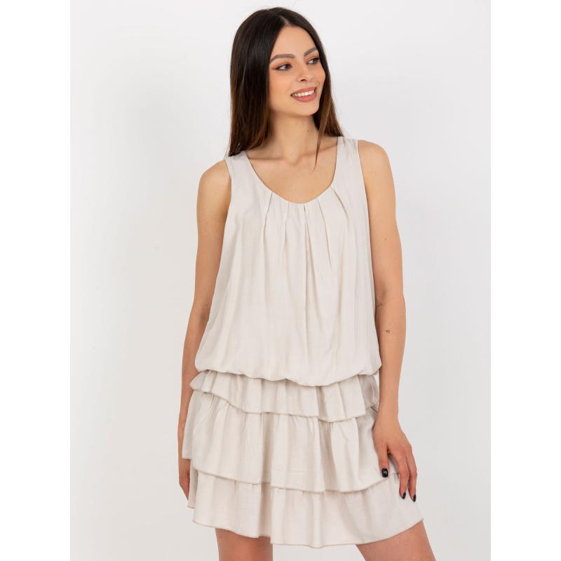 Dámské šaty s volánky OCH BELLA světle béžové 
