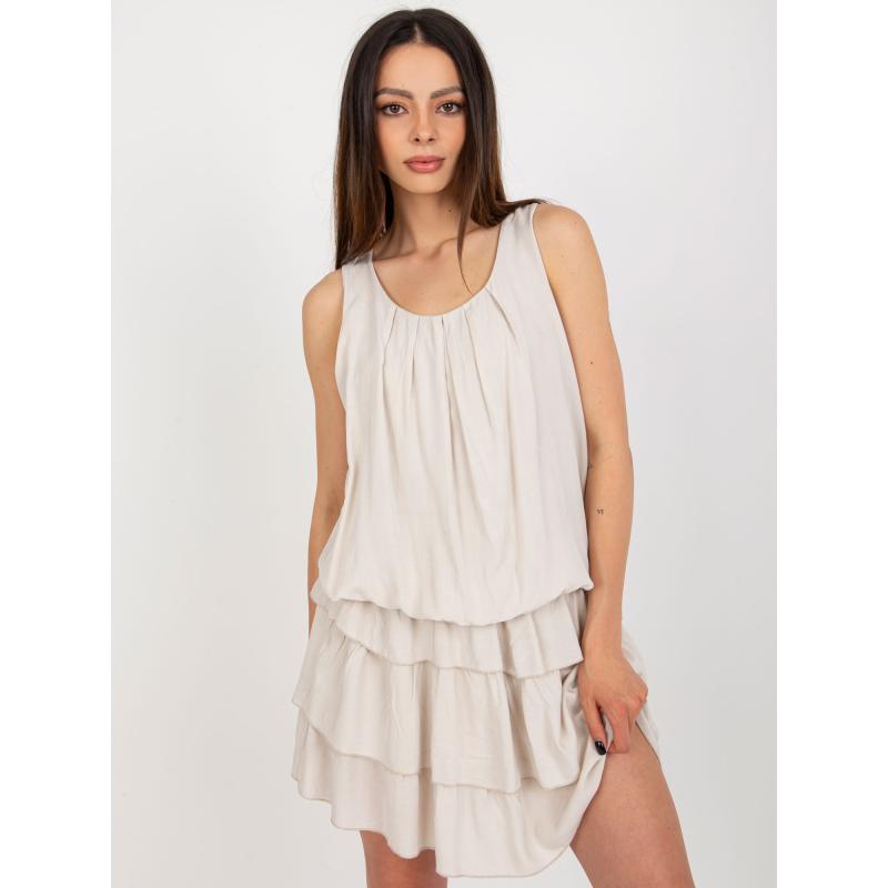Dámské šaty s volánky OCH BELLA světle béžové 